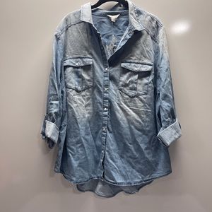 Womens Plus C Est. 1946 Chambray Pearl Snap Roll Sleeve Size 18/20 W NEW